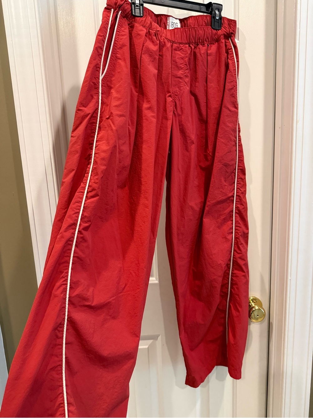 BDG by Urban Outfitters Red Jogger-Style Sweatpants with White Piping- nylon